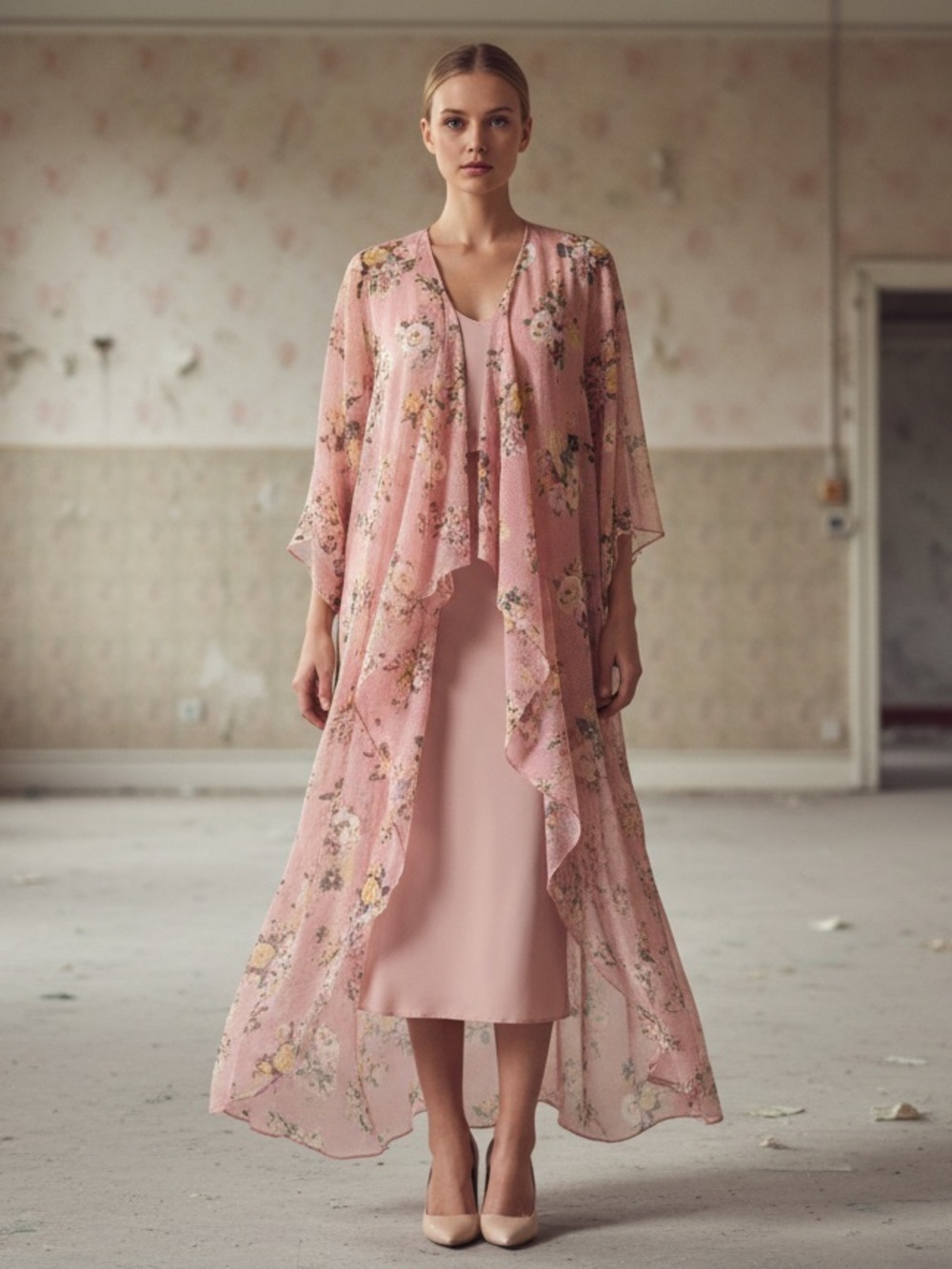 LuLaRoe Pink Floral Sheer Cascade Duster